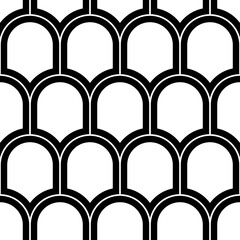 Japan traditional ethnic embroidery ornament with repeated scallops. Fish scale. Repeat scallop background. Seamless surface pattern design with scales. Ancient japanese sashiko uroko motif. Squama. © funkyplayer