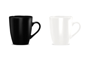 Black and white ceramic coffee mug mockup for hot beverages and drinks isolated over background. 3d rendering.