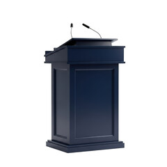 A dark blue wooden podium with a microphone on a transparent background isolated on transparent background