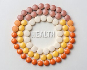Obraz premium Colorful Pills in a Circle with Health Label