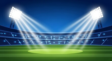 Bright stadium lights illuminating a green sports field at night