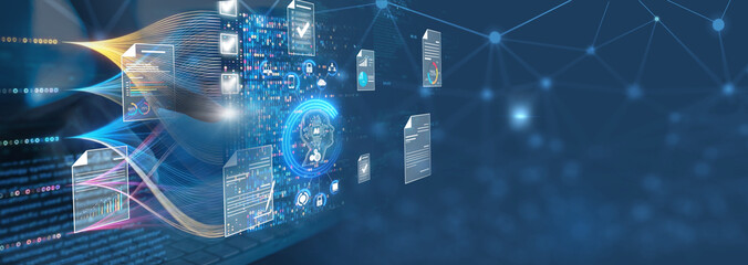 Ai Futuristic Document management concept, check electronic documents on digital documents on...