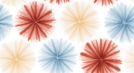 Soft watercolor floral pattern with red blue and yellow hues