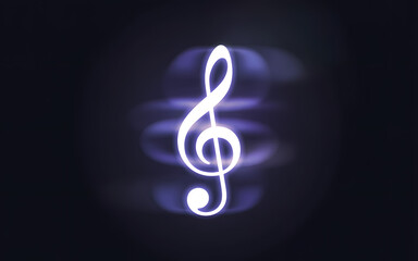 Glowing Treble Clef Symbol on Dark Background Keywords: treble clef, music, symbol, note, clef