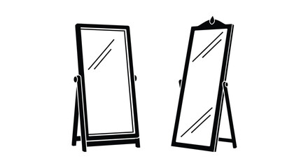 Two elegant full length mirrors shown in a simple black and white style © mst