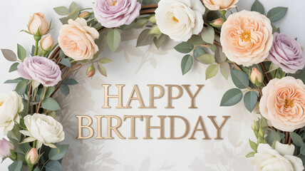 Happy Birthday Wreath With Softly Colored Roses floral