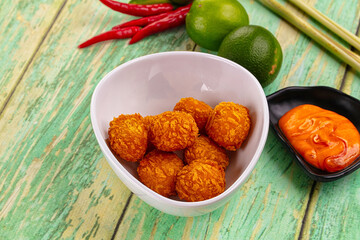 Fried crispy yellow cheese balls