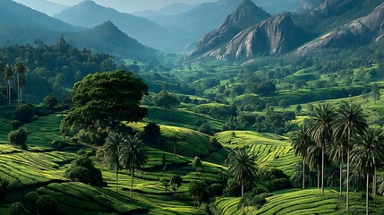 Beautiful hillside rice fields panoramic view high resolution picture