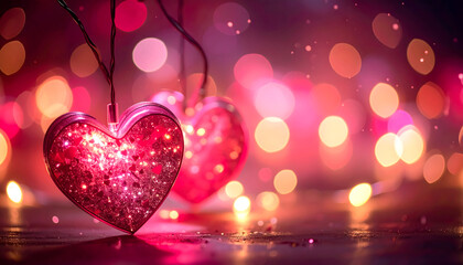 heart shaped garlands on red background