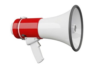 Red and white megaphone isolated on white background