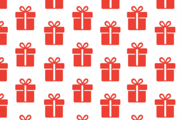 Red gift boxes with bows seamless pattern representing an endless loop of presents, a festive concept with transparent background