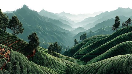 Rolling hills covered with lush green crops high resolution picture