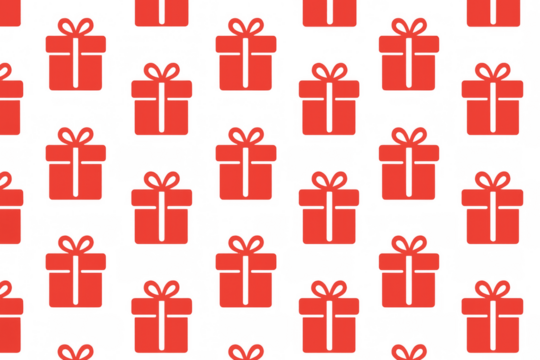 Red gift boxes with bows seamless pattern representing an endless loop of presents, a festive concept with transparent background - Powered by Adobe