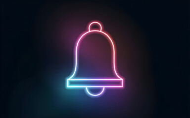Neon Bell Icon On Dark Background notification alert