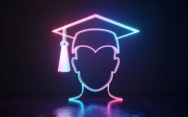 Neon Graduation Cap and Head Outline education tassel