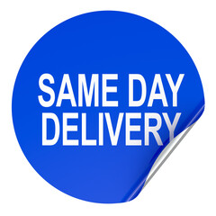 Same Day Delivery, blue sticker. 3D rendering