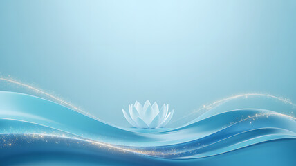 Serene Blue Waves with Floating Lotus Flower and Golden Sparkles