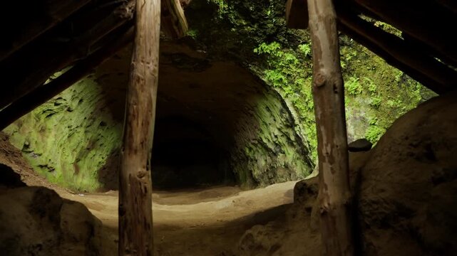 Cave Shelter with Wooden Support Beams