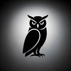 Stylized Black Owl Silhouette with Glowing Eyes dark