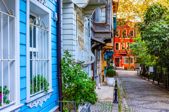 Kuzguncuk, Istanbul, Turkey. Historical colorful houses in Kuzguncuk. Kuzguncuk is a neighborhood in the Uskudar district.