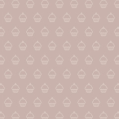 Seamless bakery pattern background. Bakery pastry texture. Minimal line art design. Delicious muffin outline print. Bakery packaging design. Vector illustration. Sweet dessert design.