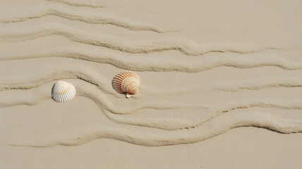 Two Seashells on Rippled Sand light beach