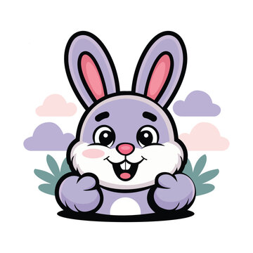Beautiful Cute Smiling Lavender Bunny Mascot Vector Illustration Kawaii Cartoon Character
