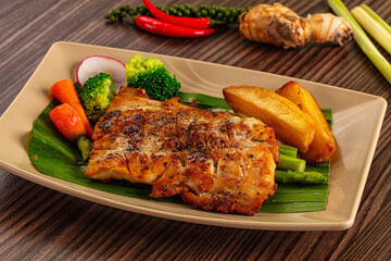 Gourmet asian Grilled crocodile steak