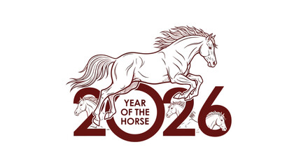 2026 Year of the Horse - Festive Illustration for New Year Celebrations and Greetings