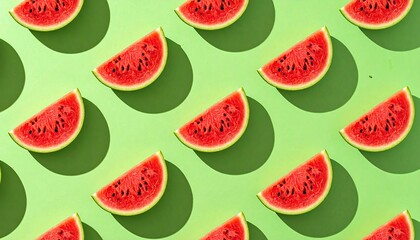 Watermelon seamless pattern on green background