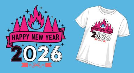 Happy New Year 2026 Design with Festive Elements and a T-shirt Mockup