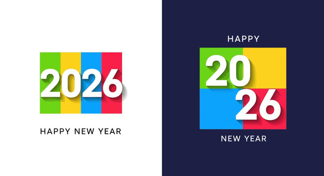 Vibrant 2026 Happy New Year Greeting Design with Colorful Blocks and White Text