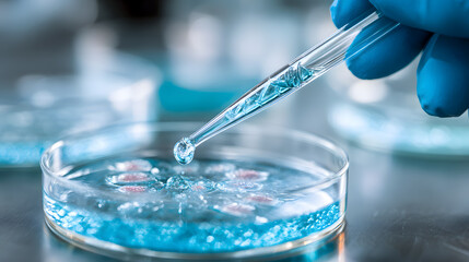 Scientist Dripping Liquid into a Petri Dish in a Laboratory