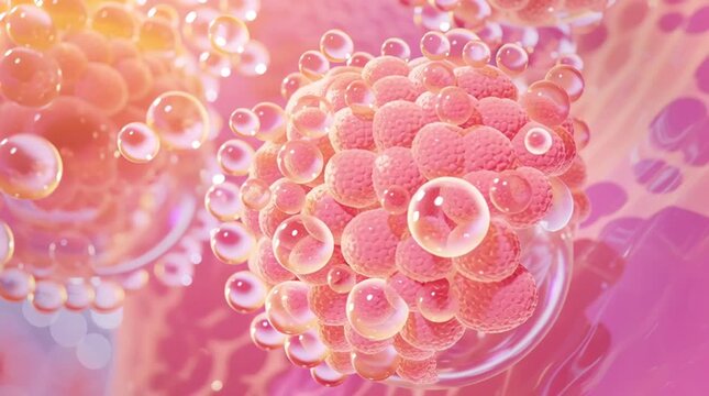 Stylized 3D Uterus with Fibroids &ndash; Glowing Spheres in Translucent Tissue, Educational Medical Visualization