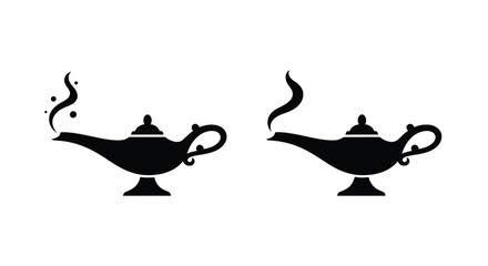 Two black silhouette magic lamps with smoke coming from the spouts