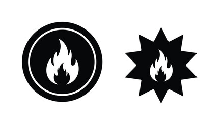Black and white icons depicting a flame within circular and star shapes
