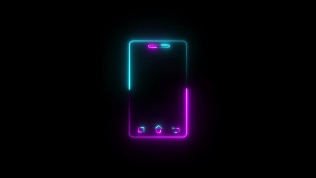 Bright rotate phone blue neon outline with smooth seamless loop. Perfect animation template for apps, video screens, Motion graphics of phone rotate concept.