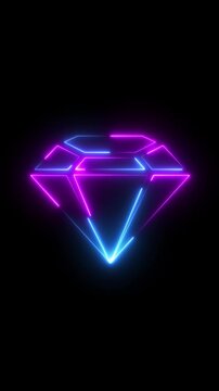 Blue diamond icon animation on black background, faceted gemstone sign and symbol, jewelry stone. 4k