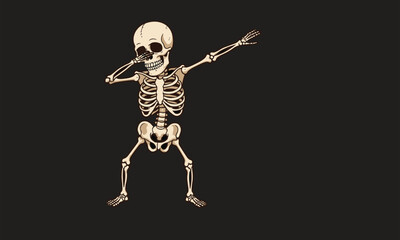 Cartoon skeleton dabbing, vector character, funny dance pose, playful artwork, cultural meme design, humorous illustration, spooky figure, modern gesture, creative graphic