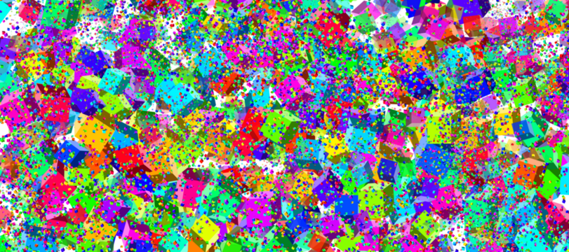 A vibrant abstract composition featuring an array of multicolored cubes scattered across the image