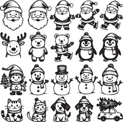 Hand Drawn Christmas Characters Clip Art Bundle - Santa Doodles
