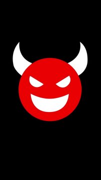 Mischievous red devil emoji icon with yellow horns, menacing eyes, and a wicked grin, Bright red devil face with horns, black mischievous eyes, 4K