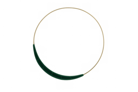 Minimalist golden circle frame with a vibrant green velvet texture, creating elegant visual focus on a transparent background