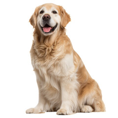 Golden Retriever Sitting Calmly With a Friendly Expression in a Well-Lit Setting.
