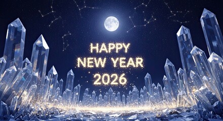 Happy New Year 2026 Festive Crystal Celebration Night Sky