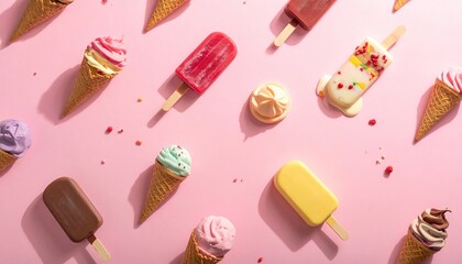 Ice cream seamless pattern on pastel background