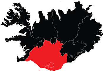 Vector Map of South Region of Iceland