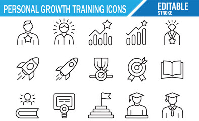 Coaching, Mentoring, and Goal-Setting Outline Icons for Training Programs