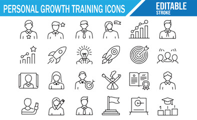 Fototapeta premium Career Growth and Goal Achievement Editable Stroke Icon Set
