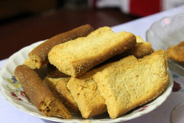 Crispy Toast Biscuits on Table